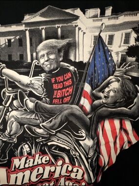 Gildan Black Graphic Political Biker Tee with Red and Blue Accents